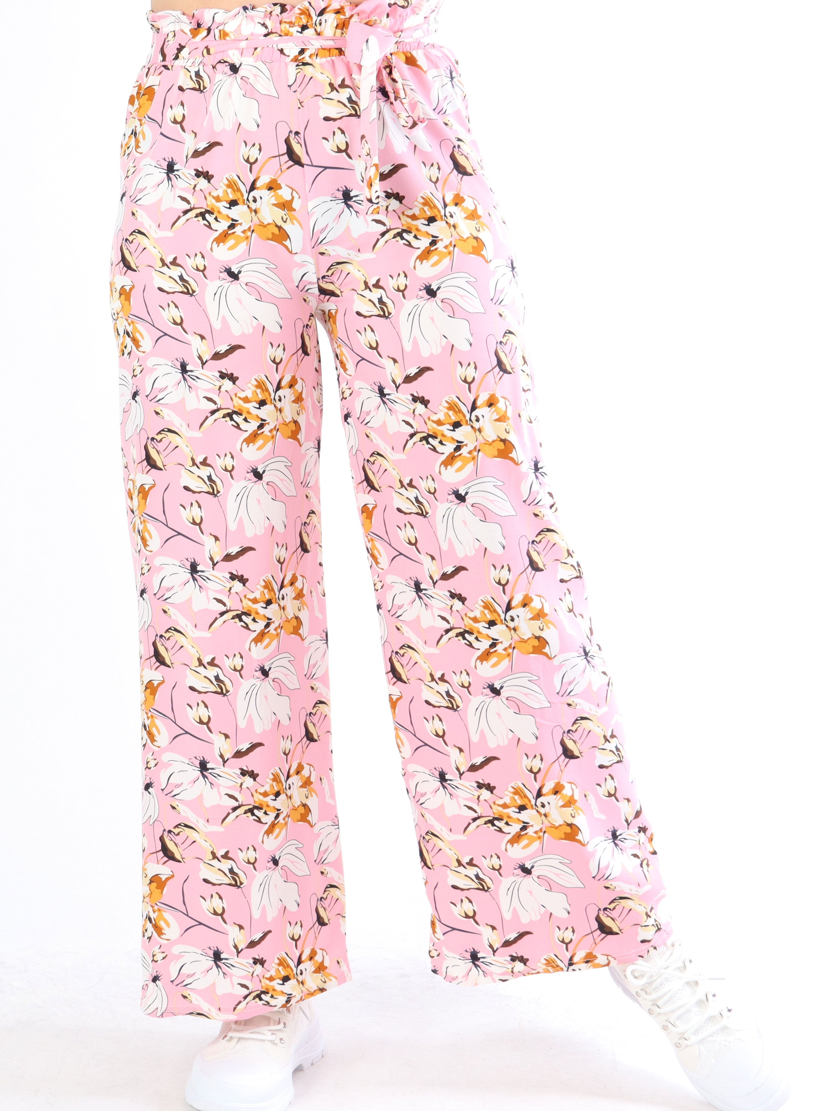 Angel - Lösa byxor i blommönster med knytband